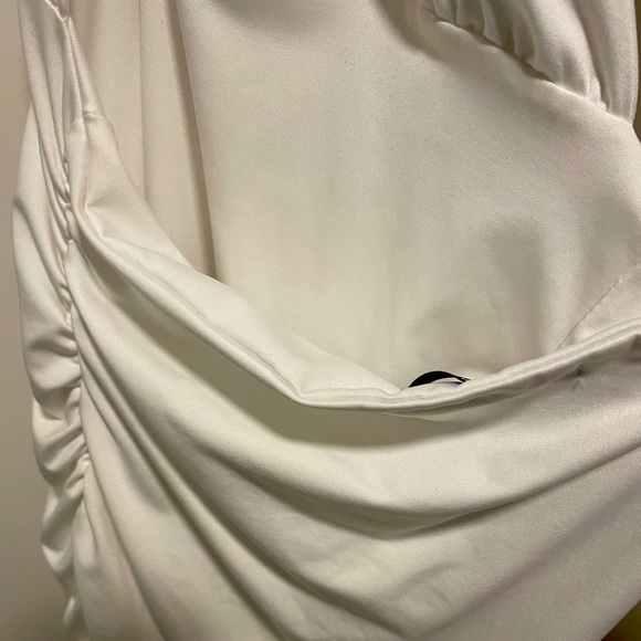 White Ruched Backless Halter Bodycon Dress - Picture 2 of 3